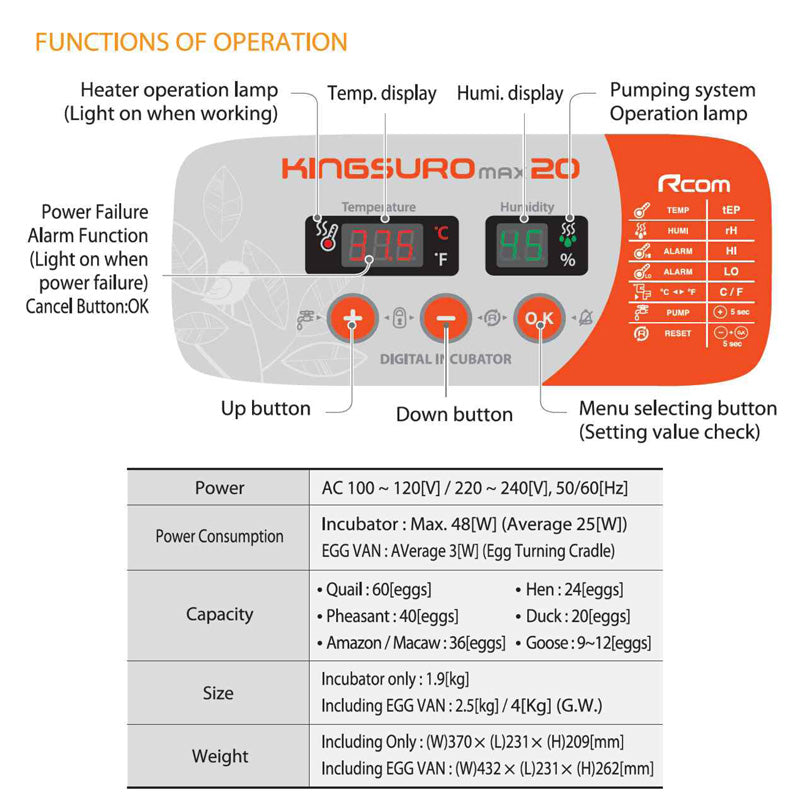 Rcom Kingsuro Max 20 Chicken or Reptile Incubator